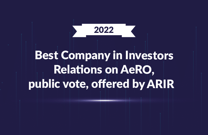 2022 – Best Company in Investors Relations on AeRO, public vote, offered by ARIR @2x